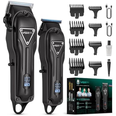VGRPRO Haarschneidemaschine, Schnurlose Haarschneider Herren und Trimmer Herren Set, Haarschneide set mit langer Akkulaufzeit, elektrischer Haartrimmer für die Familie,Barbier, Friseur(Black)