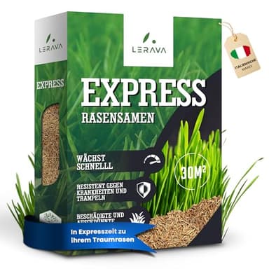 LERAVA® EXPRESS Rasensamen schnellkeimend frühjahr (30m²) - Premium Samen für Trockenrasen & Schattenrasen - Rasensamen nachsaat für lückenlosen Rasen - Grassamen schnellkeimend - Rasensaat turbo -