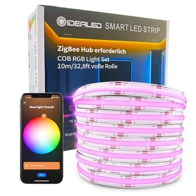 DC24V Smart ZigBee RGB COB LED Streifen 10m Kit kompatibler mit ZigBee Hub Bridge,Tuya Gateway und Echo Plus,APP/Alexa Sprachsteuerung Farbwechselnde Dimmbare RGB COB LED Strip Light