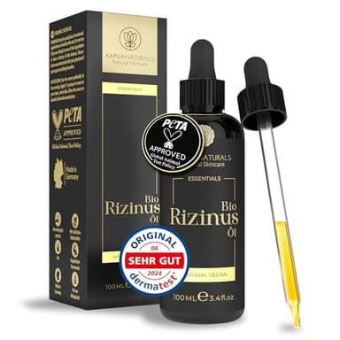 Rizinusöl Kaltgepresst Bio -100 ml - 100% kaltgepresst & ohne Hexan, hoher Ricinolsäuregehalt, Haaröl & Gesichtsöl für Bart, Wimpern, Brauen, Nägel & Haut – Castor Oil Organic Wimpernpflegekit