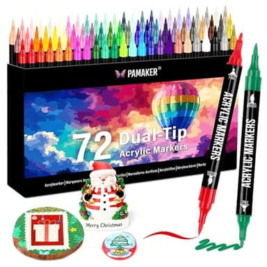 Pamaker 72 Farben Acrylstifte Set – Acrylmarker mit feiner Spitze und Pinsel für Stoff, Leinwand, Glas, Holz und Papier – Ideal für Kinder und Erwachsene, zum Zeichnen und DIY-Bastelprojekte