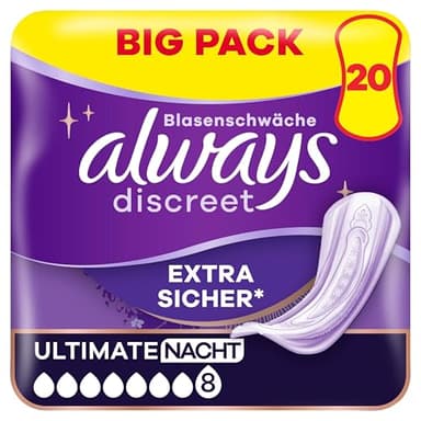 Always Discreet Inkontinenzeinlagen für Frauen Ultimate Nacht 20 Stück Extra Sicher und Diskret