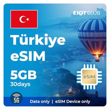 EIOTCLUB Türkei eSIM, 5 GB, 30 Tage, mit 4G/5G-Netzen, nur Daten, Hotspot-Sharing unterstützt, wiederaufladbar, Funktioniert mit eSIM-kompatiblen Geräten