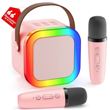 Karaoke Maschine Kinder, Geschenk für Mädchen 3-12 Jahre, Karaoke Kinder Spielzeug ab 3-12 Jahre Mädchen, Karaoke Maschine mit 2 Karaoke Mikrofon Kinder
