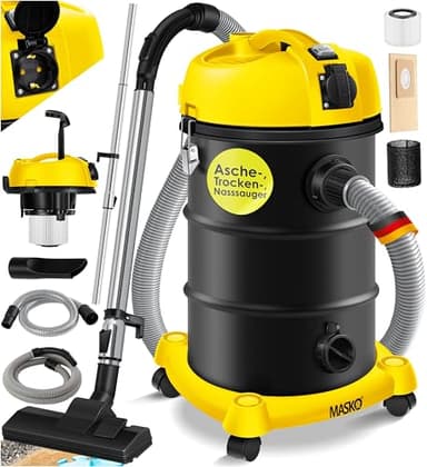 MASKO® 6IN1 Industriestaubsauger Staubsauger Nass Trocken Sauge Aschesauger 2300W + Steckdose✓ Blasfunktion ✓ Trocken-Saugen & Nass-Saugen | Industrie-Sauger mit & ohne Beutel | beutellos, Gelb