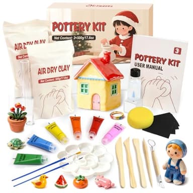 cyctravel Töpferset, Töpferset für Zuhause Enthält 1 kg Lufttrocknendem Ton, 20 ml Glasur Ton, Farbe und Tonwerkzeuge, Töpfer Set Töpfer-Bastelset ist ein DIY-Töpfergeschenk für Kinder und Anfänger