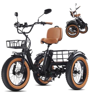 NOMOGO Elektro-Dreirad Für Erwachsene Aluminium Faltbares E-Bike,48V 15.6Ah Akku,7 Gang Elektrofahrrad 25 km/h und 90–110km Reichweite 20”x4” Fat TiresVorder&Differenzial B