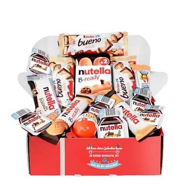 Schokolade Box, Geschenkbox, Originelles Geschenk für Geburtstage, Partner: Kinder Bueno, Happy Hippo, Joy, Nutella B-ready, Nutella biscuits, Geschenkbox für Weihnachten, Aus recycelbarem Karton