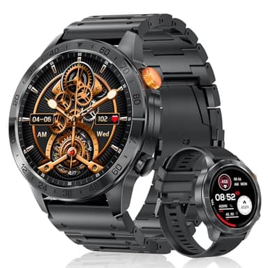 SLOKSFil 2025 Smartwatch Herren ET/HRV/SIRI Herren 1,43" AMOLED mit Telefonfunktion/24H Herzfrequenz SPO2/50+ Sportmodi/IP68Wasserdicht /Schlafmesser/Fitnessuhr für Android iOS (Stahlschwarz)