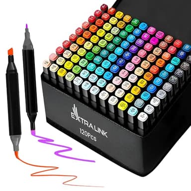 EXTRALINK Alkoholmarker Filzstifte 120 Stück, 2 Sekunde Schnell Trocknende Stifte Set, Marker Stifte mit Doppelseitige Spitze, Lebendige Tintenfarbe, Stifte mit Tragetasche, Zeichnung, Manga