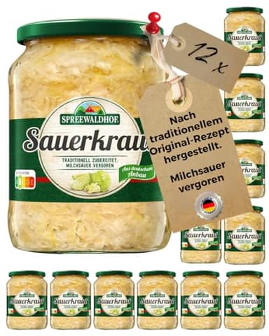 12x Spreewaldhof Sauerkraut – traditionell milchsauer vergoren & schonend pasteurisiert – 12 x 650 g Vorratspackung (7,8 kg) – heimisch aus deutschem Anbau – natürlich & bekömmlich