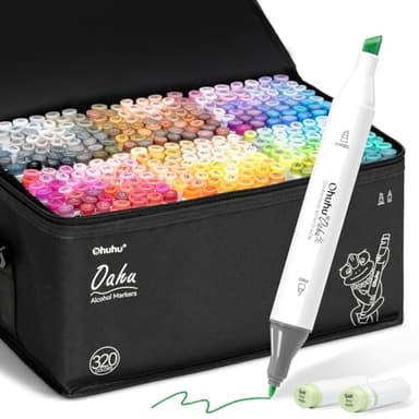 Ohuhu Alkohol Marker – 320 Farben mit Breit & Feinspitze Doppelspitziges Profi-Set für Zeichnen Skizzieren & Illustrieren AP-zertifiziert & nachfüllbar