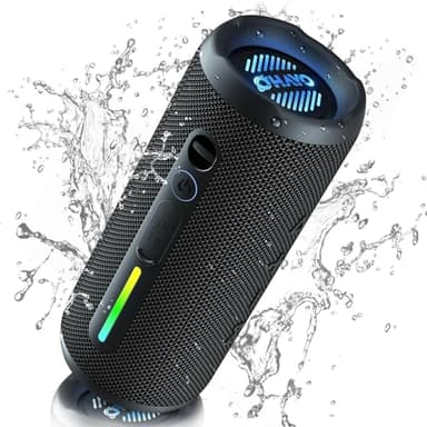 OHAYO Bluetooth Lautsprecher 24W Portable – Bluetooth 5.3 Box mit RGB Licht & Bass Boost, 30h Akku, IPX7 Wasserdicht, Freisprechen, Musikbox für Outdoor, Party, Strand, Garten