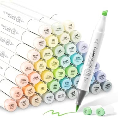 Ohuhu Alkohol Marker 48 Pastellfarben: Honolulu blossoming – AP-zertifiziert - Doppelspitziges Künstlermarker-Set(Alkoholbasis) für Illustrationen & Ausmalen – Pinsel & Breitspitze – Nachfüllbar
