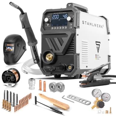 STAHLWERK Schweißgerät MIG/MAG 200 ST Digital – Vollausstattung – kompakt & leistungsstark, Inverter mit 200 A, MMA/E-Hand (ARC), FLUX (Fülldraht) – Schweißen ohne Gas möglich, Spot-Funktion