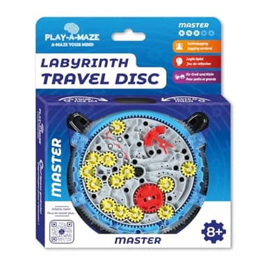 Play-a-Maze 3115278 Kugellabyrinth Puzzle Spiel, Travel Disc Master, 3D-Geduldspiel mit Zahnrädern für Fortgeschrittene, Reisespiel für Erwaschene und Kinder ab 8 Jahren
