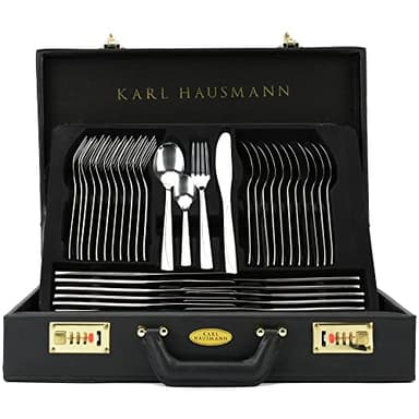 KARL HAUSMANN Besteck Set 12 personen - 72-teilig - Essbesteck Spülmaschinenfest Rostfrei - BesteckSet aus Edelstahl - Schwarz Koffer - Cutlery set 12 People - Silverware Set - Bestecksets