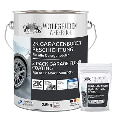 WO-WE 2K Garagenbodenbeschichtung Garagenfarbe Garagenbodenfarbe Epoxidharz Bodenbeschichtung für Garage Werkstatt Keller - Anthrazitgrau l 2,5kg