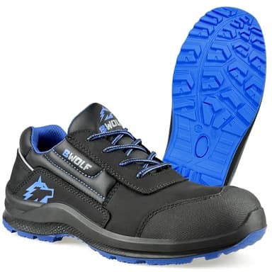 BWOLF Spire Arbeitsschuhe Herren S3 Sicherheitsschuhe Herren S3 wasserdicht, ölbeständig, 4x4 Grip Technologie mit Ergo Wechselsohle, Blau/Schwarz, 42