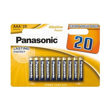 Panasonic, AAA batterien, 20 Stück, Micro, LR03, Alkaline, 1.5V, Auslaufschutz, 7 Jahre bei Lagerung, am besten für Fernbedienungen, Waagen, Uhren, langlebige, verlässliche Energie