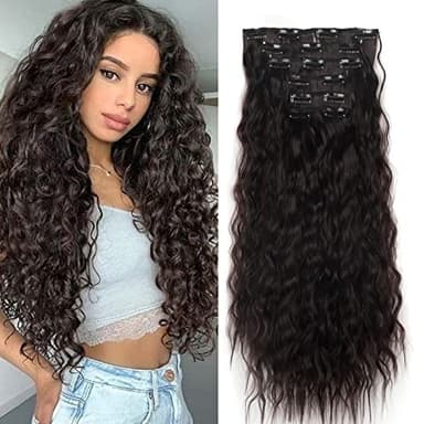 Gairyan Clip in Extensions wie Echthaar günstig Haarteile Dunkelbraun 6 Teile Set 50cm Haarverlängerung Haarteile Clip in Extension Synthetische Gewellt Clip in Haare Extension Wellig Lang Lockig