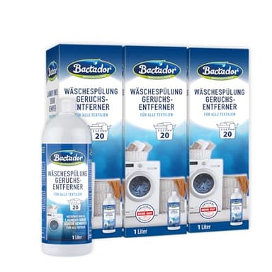 Bactador Hygienespüler Wäsche 3 x 1L- Wäschespülung Geruchsentferner - Mikrobiologischer Enzymreiniger & Geruchsentferner Wäsche - Hygiene Waschmittel für alle Textilien - Geruchsneutralisierer
