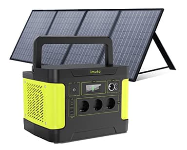 imuto Solargenerator 𝟏𝟓𝟑𝟏𝐖𝐡, Tragbare Powerstation 1200W (Spitze 2200 W) mit 1 * 100 W Solarpanel, Stromspeicher 11 Anschlüsse mit reinem Sinuswellen-AC-Ausgang, für Home Backup/RV/Camping/CPAP