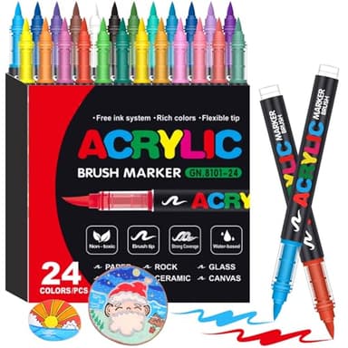 Laconile 24 Farben Acrylstifte für Steine Wasserfest, Brush Tip Acrylic Pens Set, Schnelltrocknend und Ungiftig, Ideal Acrylstifte zum Bemalen für Steinen, Glas, Leinwand, Keramik, Holz, Metall