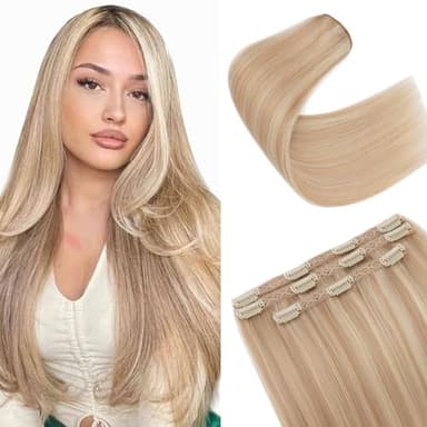 S-noilite Clip in Extensions Echthaar Aschblond&Gebleichtes Blond 30cm 60g Extensions Clip in Echthaar Haarverlängerung Glattes 3 Stücke
