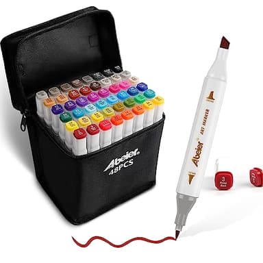 ABEIER Alkohol Marker Stifte Set,48 Farben Pinsel Marker Stift Doppelspitze Filzstifte Brush,Pinsel Alkoholmarker für Zeichnen, Skizzieren,Kalligraphieren,für Lehrer
