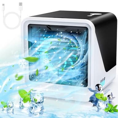 Klimaanlage Mobil, Type-C Ventilator Leise, 500 ml Wassertank, 3 Geschwindigkeiten 7 Farben Nachtlicht, Mini klimagerät ohne Abluftschlauch, Luftkühler Geeignet für Schlafzimmer, Büro