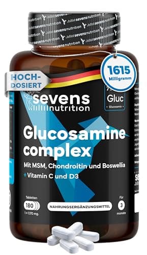 Glucosamin, Chondroitin und MSM – Nahrungsergänzung für Gelenke, Knorpel und Knochen – 180 Kapseln Hochdosiert – Mit Boswellia und den Vitaminen C und D3 – Sevens Nutrition