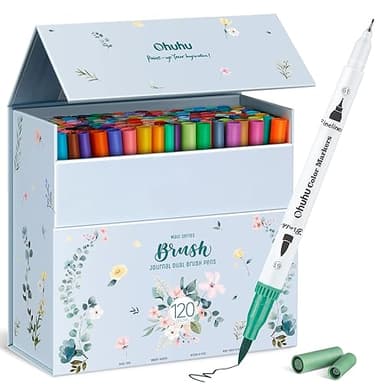 Ohuhu 120 Farben Filzstifte, Dual Brush Pen Set mit Doppelspitze (Pinsel & Fineliner), wasserbasierte Stifte für Erwachsene – Ideal für Bullet Journal, Kalligraphie Mandala, Maui Serie