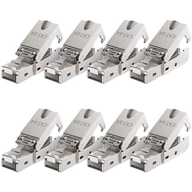 deleyCON 8x CAT 6a Netzwerkstecker RJ45 mit LSA Anschluss für Starre Verlegekabel Geschirmt 10 Gbit/s LAN Kabel Netzwerkkabel Stecker CAT6a Metallgehäuse