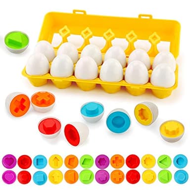 JoyGrow Passende Eier 12PCS Montessori Eier Spielzeug Farb und Formerkennung Sortierer Puzzle-Fähigkeiten Lernspielzeug für Kinder und Kleinkinder für Oster Weihnachten Kindertag (12PCS)