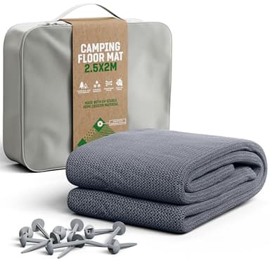 GardenGloss Vorzeltteppich 250x200 - Camping Teppich Outdoor Wetterfest - Campingteppich, Zeltteppich inkl. 12 Befestigungsnägel und Tragetasche