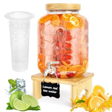 7,6 L Getränkespender mit Ständer, Getränkespender aus Glas mit Zapfhahn aus massivem Edelstahl für geeiste Säfte, Wasser, hausgemachte Getränke, Partys, Hochzeiten