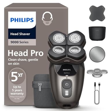 PHILIPS Head Shaver Pro Series 9000 – Glatzenrasierer für Männer und Frauen, flexibler 360grad-Scherkopf und ComfortCut-Klingen für eine gründliche Rasur, sanft zur Haut, Modell HS9980/15