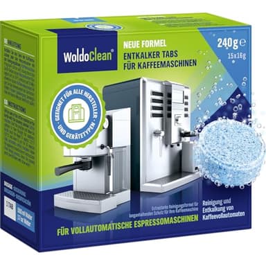 WoldoClean Entkalkungstabletten für Kaffeevollautomaten - 15 Tabs kompatibel mit allen gängigen Herstellern, Entkalker für Kaffeemaschinen