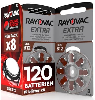 120 Hörgerätebatterien Rayovac Extra 312 mit Sound Fusion Technologie 15x8 Stück