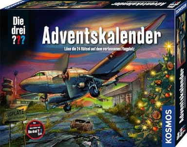 Die drei ??? Adventskalender von KOSMOS 632571, Löse die 24 Rätsel auf dem verlassenen Flugplatz, Spielzeug- und Rätsel-Adventskalender für Kinder ab 8 Jahre