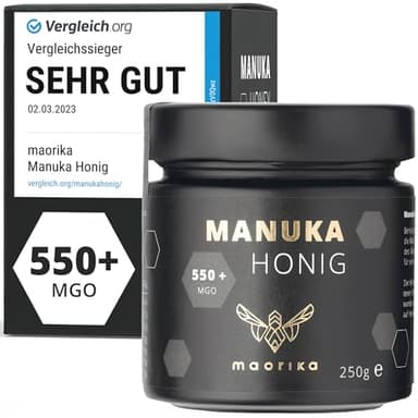 maorika - Manuka Honig 550 MGO + 250g im Glas (lichtundurchlässig, kein Plastik) - laborgeprüft, zertifiziert aus Neuseeland