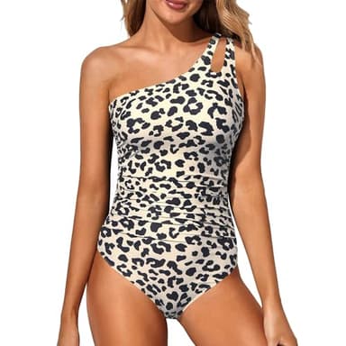 USUN Damen Badeanzug Push Up V Ausschnitt Schwimmanzug Einteilige Raffung Bauchweg Rückenfrei Monokinis Cut Out Retro Sexy Schlankheits Bademode high Waist Swimsuit