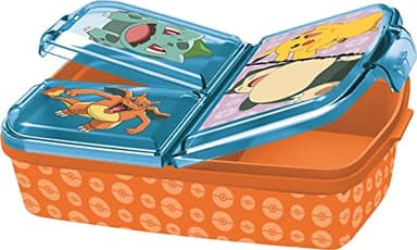 P:os 34242 - Pokémon Brotdose für Kinder mit 3 Fächern, Lunchbox aus Kunststoff mit Clip-Verschlüssen, Vesperdose für Kindergarten, Schule und Freizeit