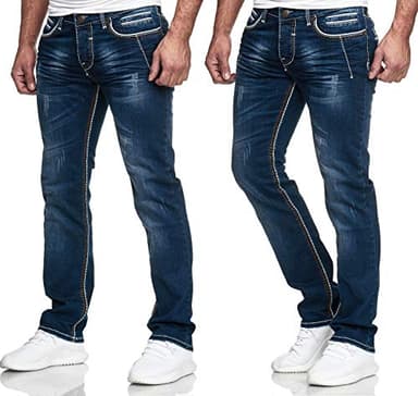 iProfash Dicke Naht Herren Jeans Hose Washed Straight Cut Regular Stretch GRAU BLAU (5025 Jeans Blau, W34/L34)