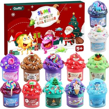 Goffii Schleim Adventskalender 2025 für Kinder, 24 Tage Countdown Kalender, Butterschleim und Kristallschleim mit Zubehör, Weihnachten Überraschungen Geschenk für Kinder, Teenager, Jungen und Mädchen