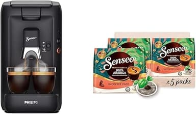 Philips Senseo Maestro Kaffeepadmaschine Bundle mit 80 Kaffeepads, 3 Kaffeespezialitäten, Memo-Funktion, Crema Plus, Intensität Plus, aus recyceltem Plastik, 1,2L, Scchwarz (CSA260/60)