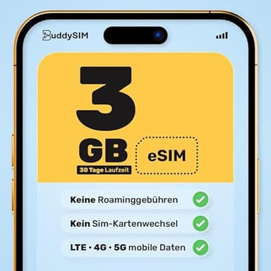 BuddySIM – eSIM Türkei – Digitale SIM-Karte ohne Vertrag – Kompatibel mit iPhone & Android – 5G LTE Highspeed Daten – Aktivierung in 30 Sek. per QR Code – Keine Roaming-Gebühren – Türkei SIM Karte