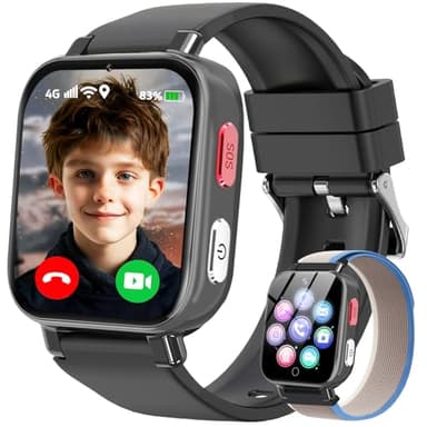 4G Smartwatch für Kinder GPS, Kinder Watch Uhr Telefon mit Videoanruf und Voice Chat, WiFi, SOS, Schrittzähler, Wecker, Spiele, Kindergeschenke Armbanduhr Uhr für Mädchen Jungen ab 4, Schwarz