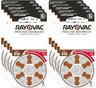 Rayovac Proline Advanced Hörgerätebatterien, Größe 312, die langlebigste Batterie der Welt, kindersichere Verpackung (60) 312, Braun